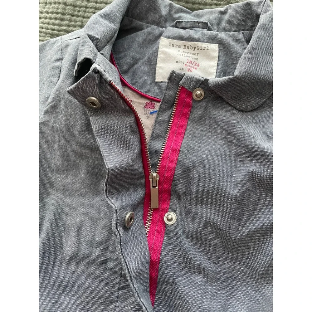Zara‎ BabyGirl Gray Chore Coat Zip Up Rain Jacket 18-24 Months Spring Toddler